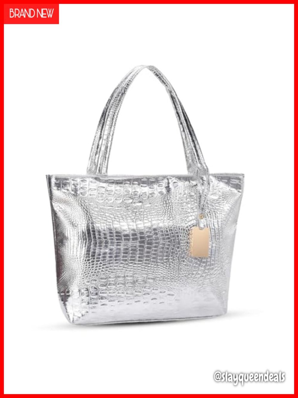 Large Crocodile Print Leather Tote Bag with Zipper, Work Travel Gym